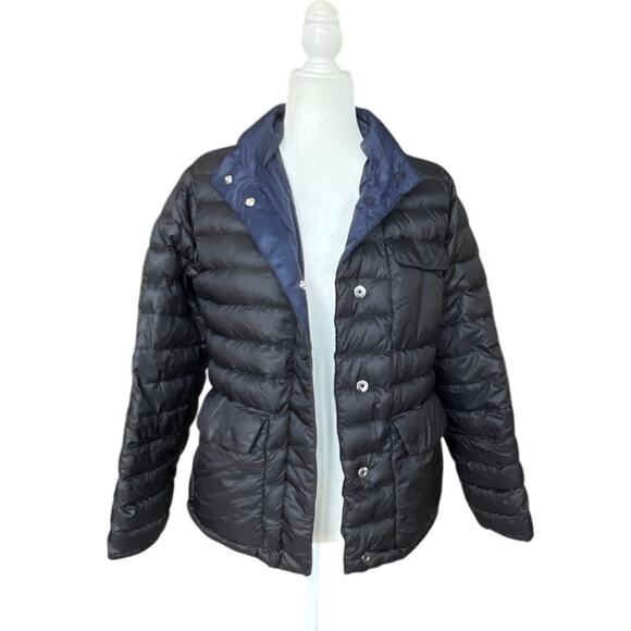 Athleta Black/Blue Puffer Jacket Women's Size M Removeable Hood Inside Pockets - Picture 6 of 11